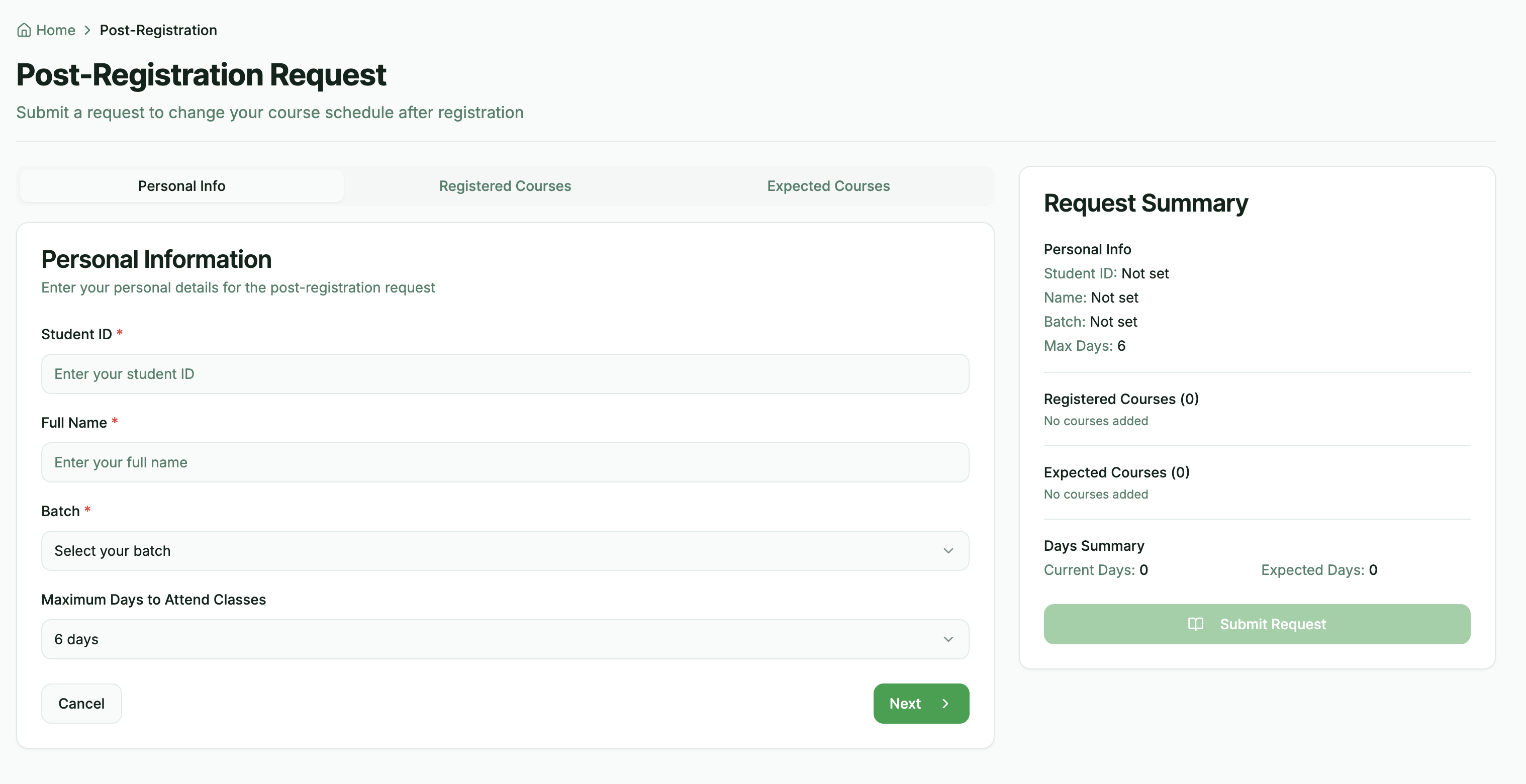 Post-Registration Interface